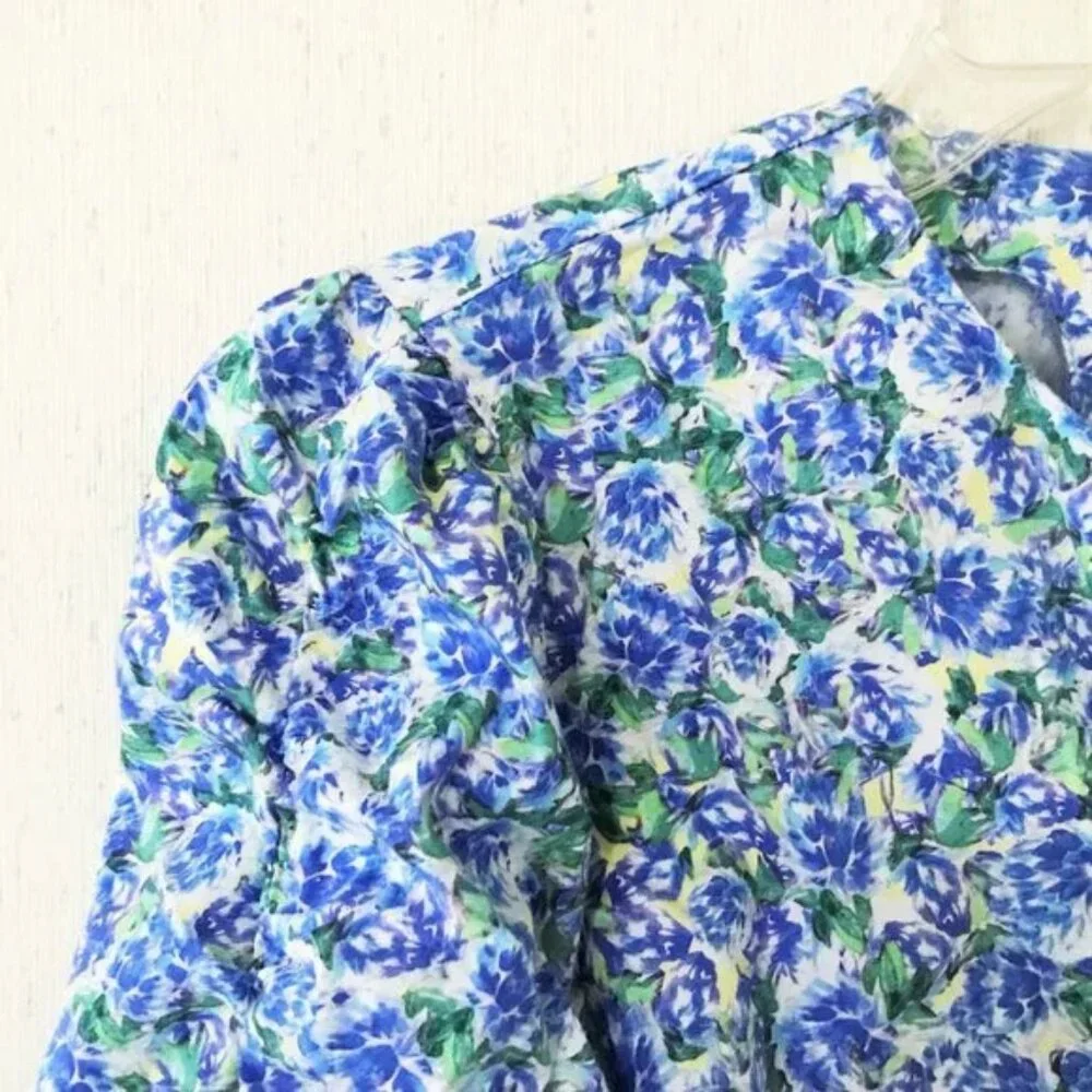 Zara Floral Blouse Women Sz XS, Blue White